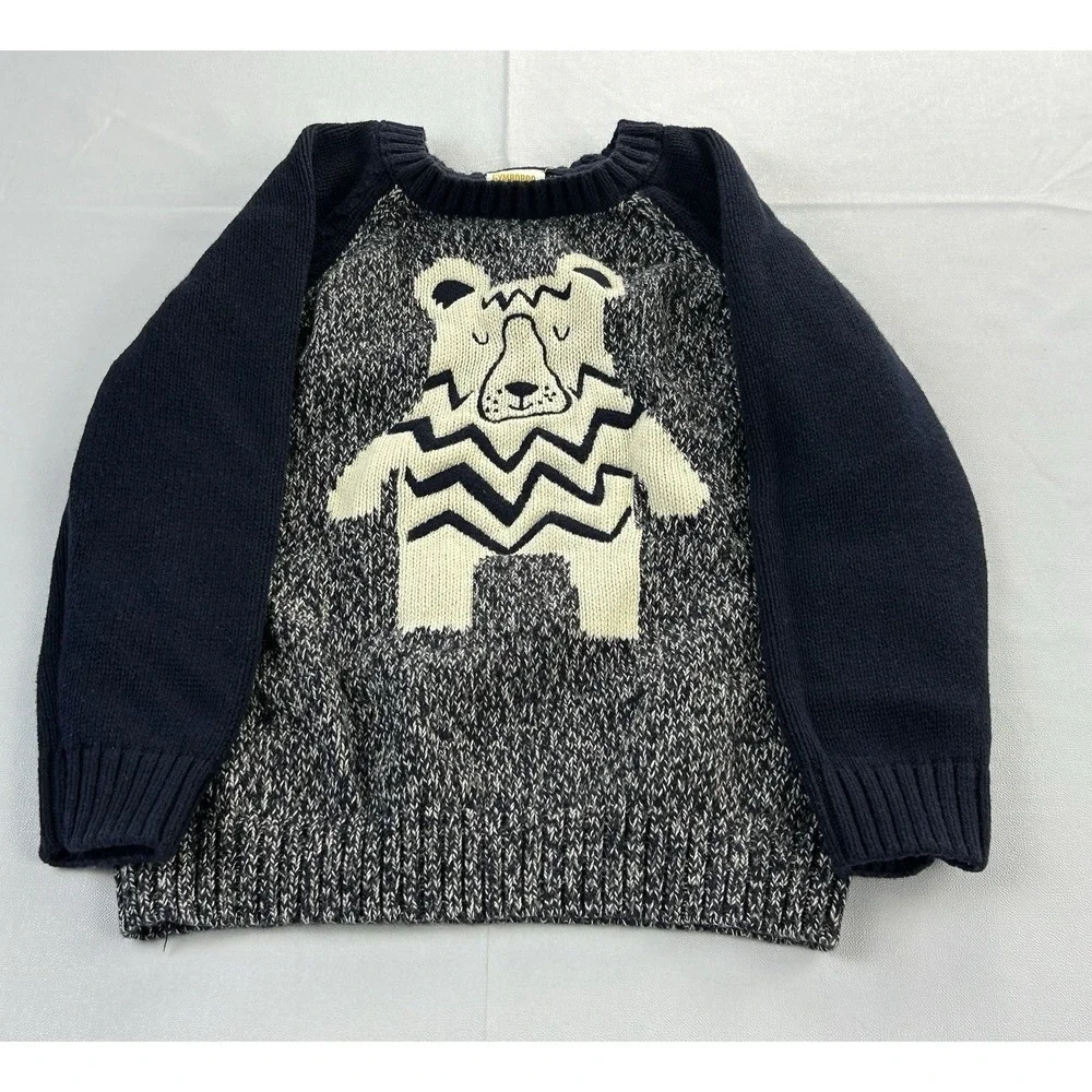 Gymboree Bear Sweater Toddler 3T Navy Cream Marled Knit Pullover Winter